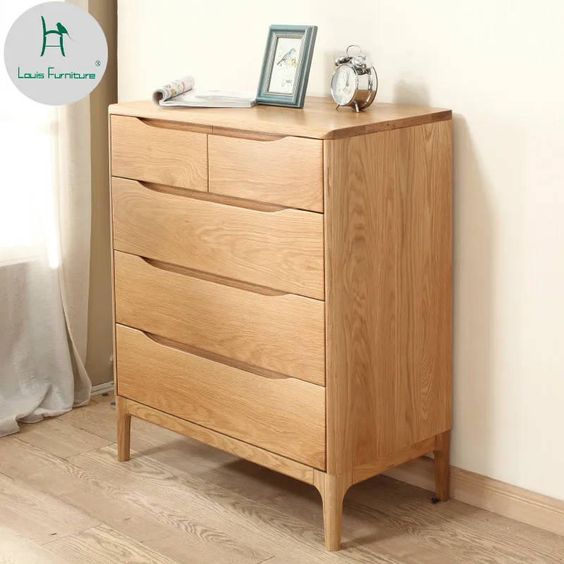 

Louis Fashion Nightstands Japanese Solid Wood Chest Bedroom Oak Locker Modern Nordic Log Bucket Cabinet