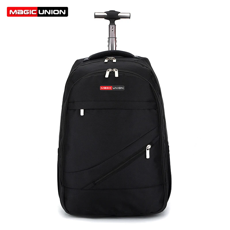 MAGIC UNION, мужская дорожная сумка, рюкзак на колесиках, мужской рюкзак, полиэфирные сумки, водонепроницаемый рюкзак для компьютера, фирменный дизайн, рюкзаки - Цвет: Черный