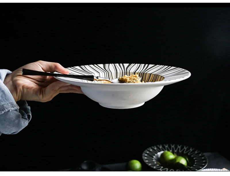 Керамическая тарелка глубокий поднос рисовое блюдо в стиле вестерн салатник пасторальное блюдо пищевая посуда креативный черный и белый соломенная шляпа тарелка 1 шт