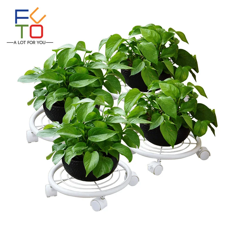 2 x Metal Plant Pot Trays Stand Iron Flower Holder Trolley Caddy On Wheels Plant Trays Rack  Office Indoor Outdoor Home Garden