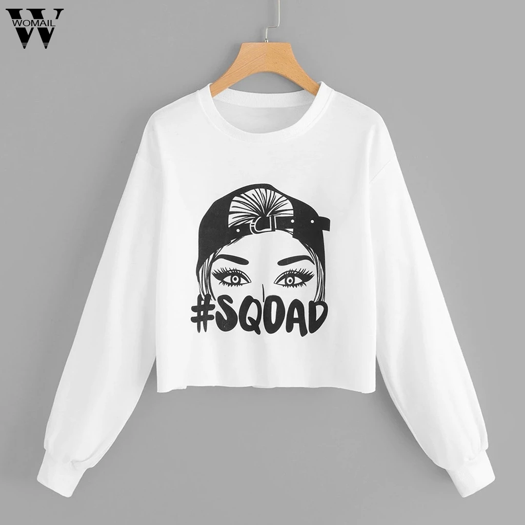 

Womail Sweatshirts Women's Fashion Figure Letter Sleeve Shirt Round Neck Autumn Sweatshirt Printed Women Sweatshirt S-XL