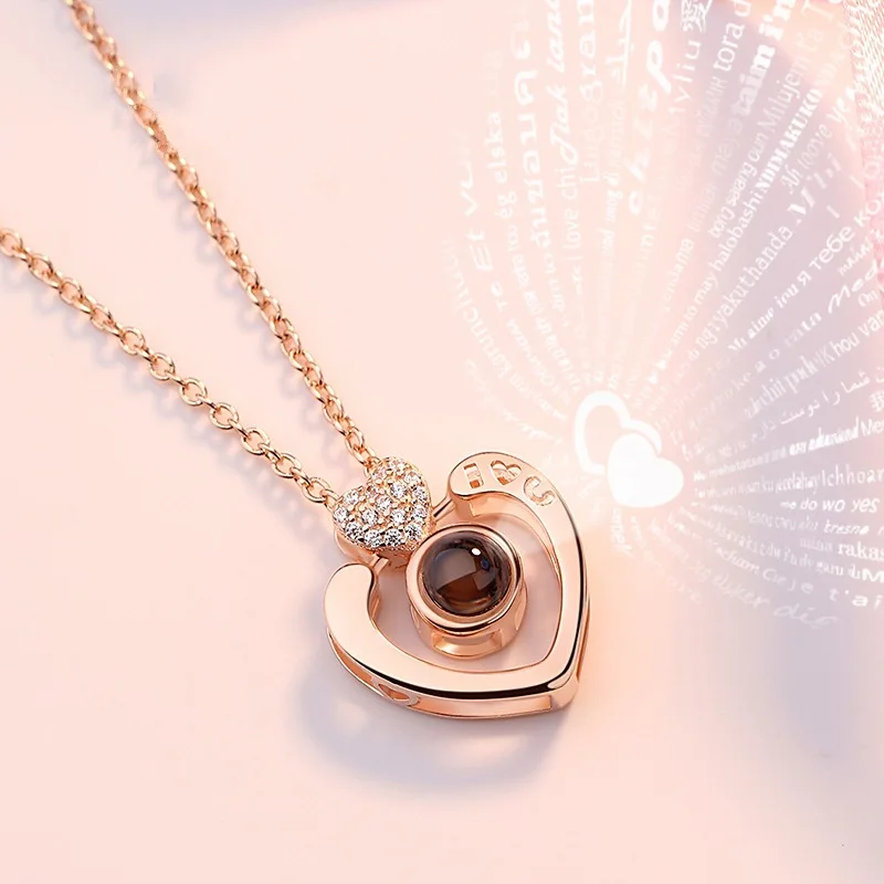 

Letter 100 languages I love you Projection Pendant Necklace Romantic Love Heart Necklace Valentine's Day gift Wedding Jewelry