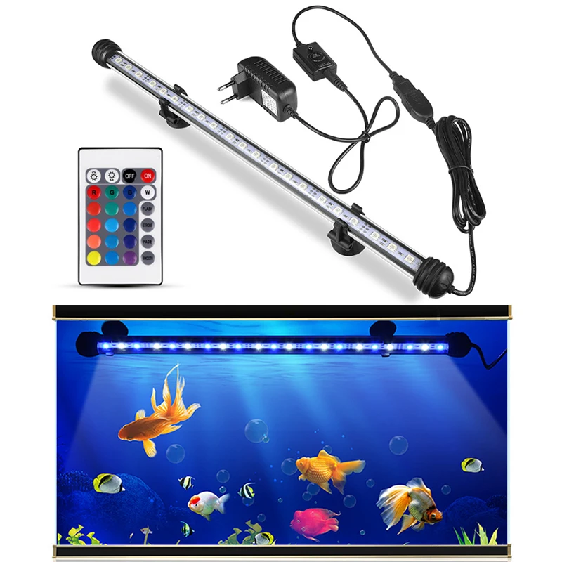 

EU Plug RGB Remote Aquarium Fish Light Waterproof Energy-saving Fish Tank Lighting Light LED Bar Light Aquatic Lamp Submersible