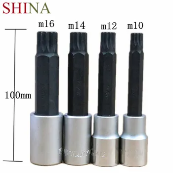 

SHIAN 1pc 1/2'' S2 Alloy Torx Screwdriver Bits Set 12 Point Spline Socket Bit Set M10 M12 M14 M16 with length 100mm