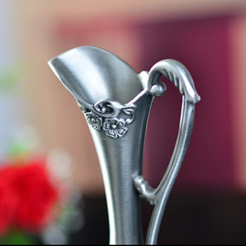 Pewter Plated Metal Flower Vase For Home Decoration
