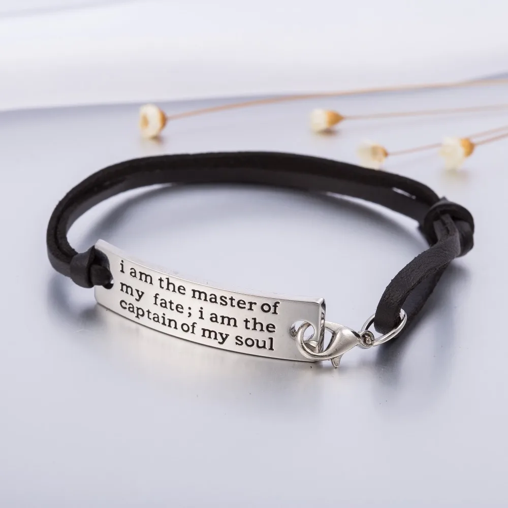 

my shape Inspirational Quote I AmThe Master of My Fate I Am The Captain of My Soul Adjustable Leather Bracelet Graduation Gifts