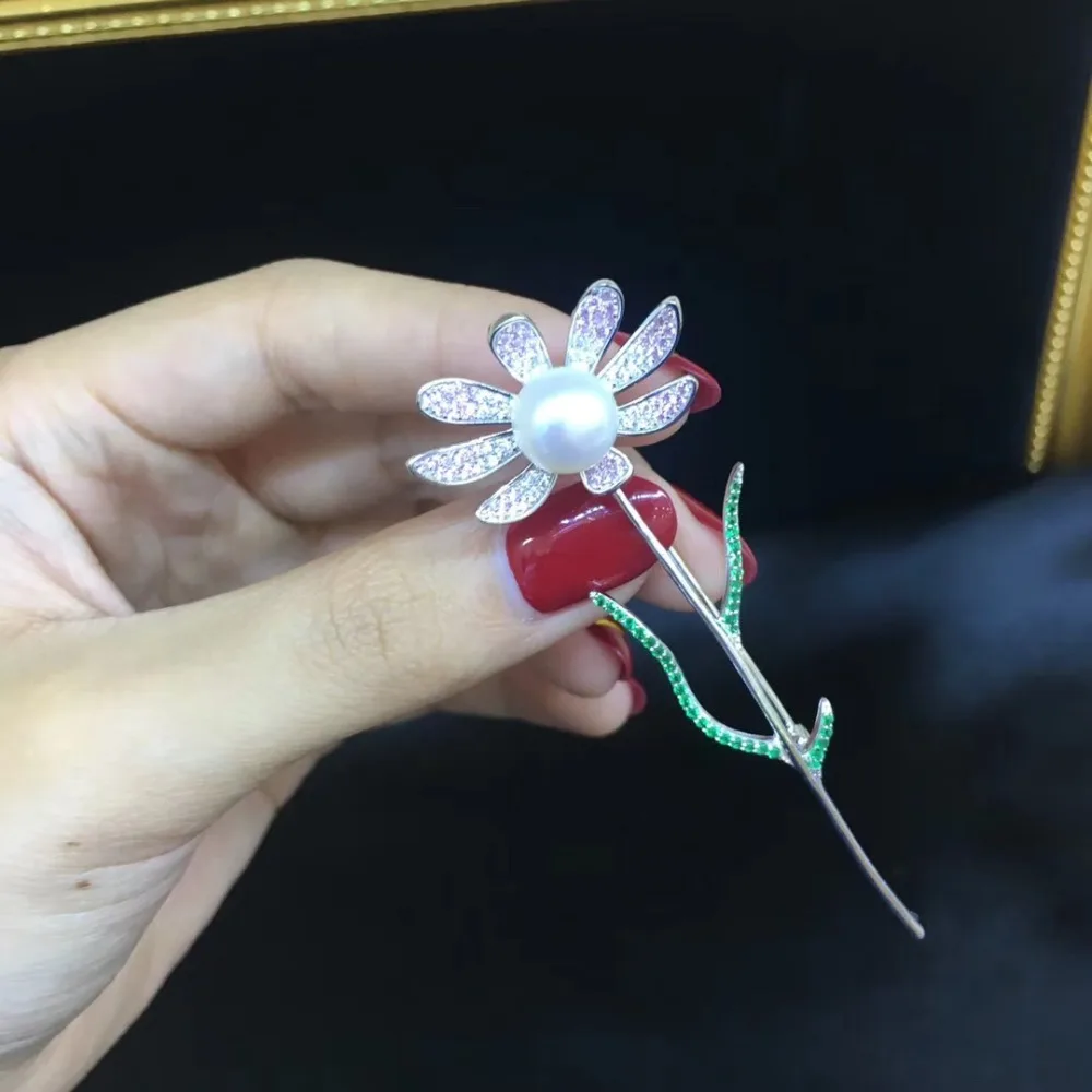 Натуральная пресноводная жемчужная брошь из стерлингового серебра 925 пробы, брошь в виде цветка ромашки, ювелирные украшения для женщин
