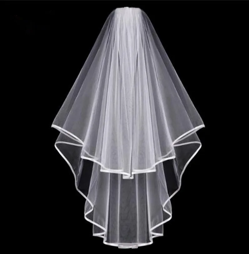 

New Short Bridal Veils With Comb White/Beige 2 Layers Velos De Novia Accessoire Mariage Simple Cheap Women Bride Wedding Veil