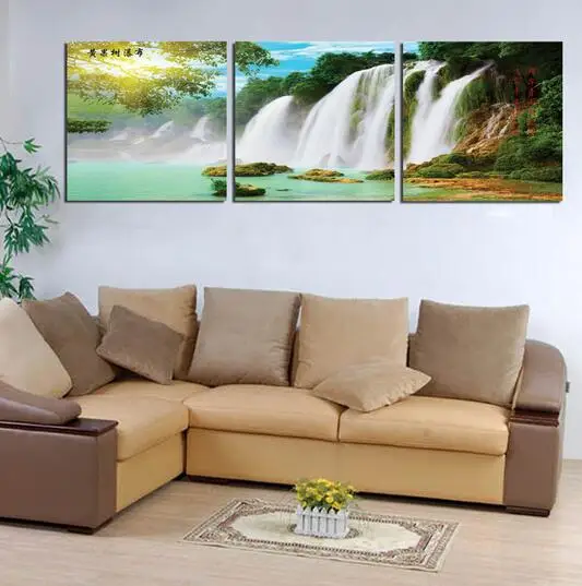 3 panel Wall Art Botanical waterfall Oil Painting Canvas Abstract For Home Modern Decoration | Дом и сад