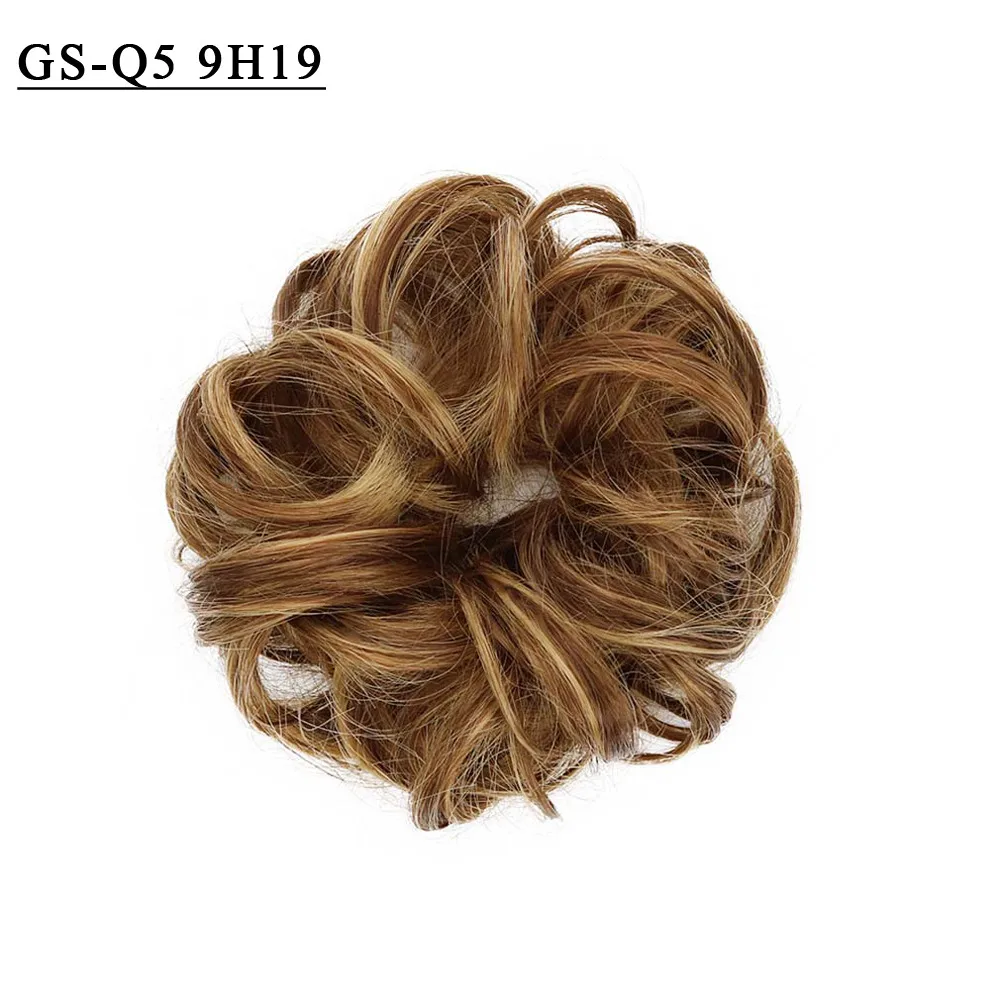 Free Beauty Curly Chignon Brown Blond Hazel Ombre Synthetic Hair Bun Extensions Rubber Band Heat Resistant Fiber for Women Girls - Цвет: GS-Q5-9H19