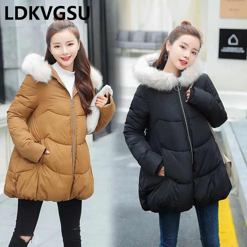 Vers Le A Femme Mignon Survêtement pink long Lâche Doux New Moyen Black Femmes Coton 2018 Is967 Parka Style D'hiver Épaissir Bas ligne Chaud Veste Manteau caramel htQsrd