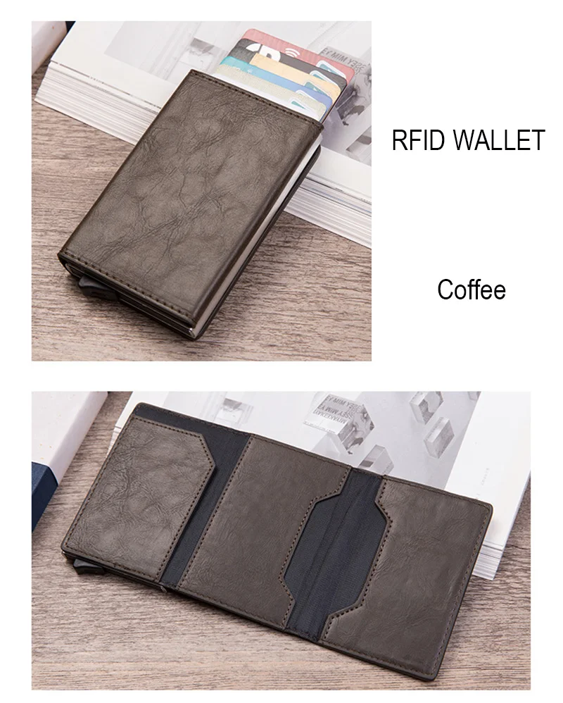 DIENQI Анти Rfid id Card Holder Чехол для мужчин кожаный металлический кошелек мужской кошелек для монет женский мини карбоновый держатель для