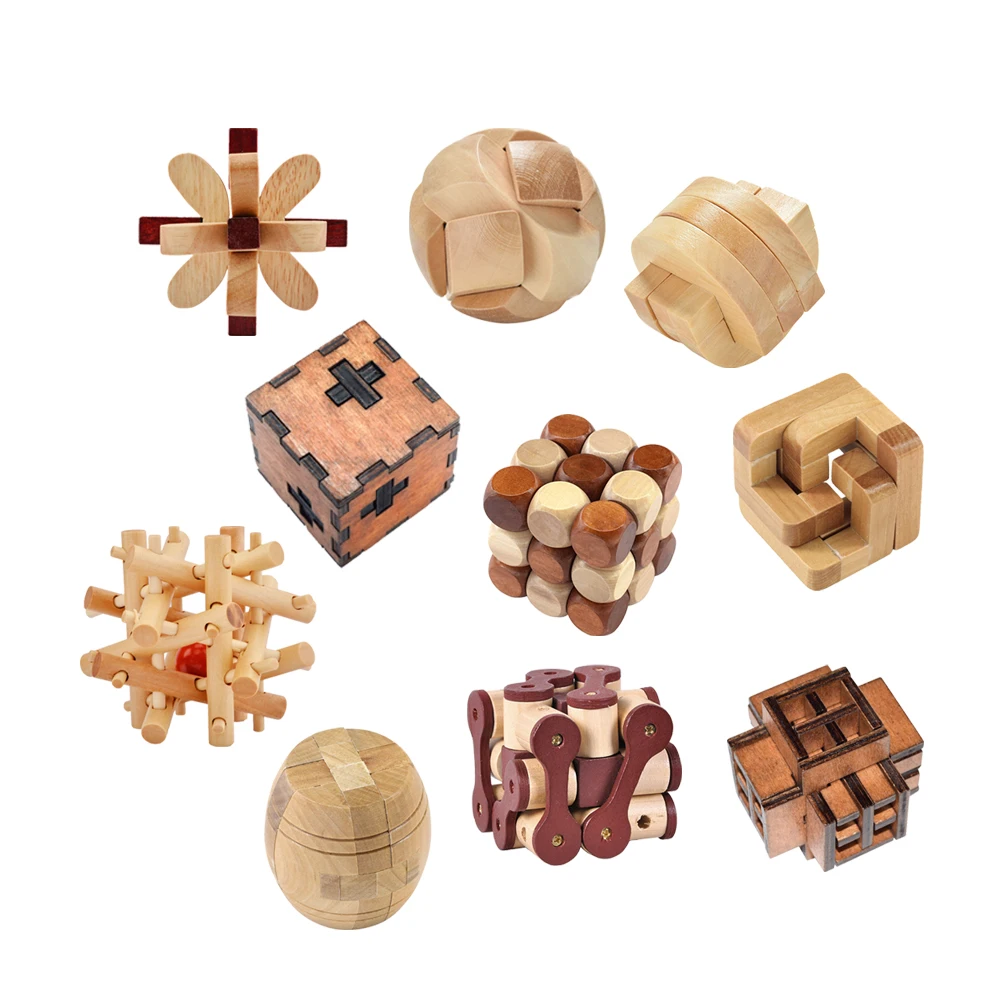 

3D Wooden Kong Ming Luban Locks Old Chinese Traditional IQ Brain Teaser Wood Lock Kids Educational Puzzle Toys Magic Cube Puzzle