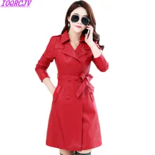 Женские кожаные куртки, пальто, весна-осень, Женский Тренч, тонкая верхняя одежда средней длины размера плюс 5XL, женские локомотивные ветровки