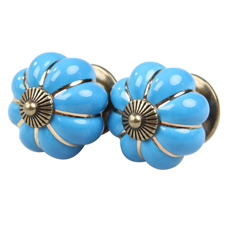 

5Pcs Pumpkin Door Pull Handle Cabinet Cupboard Drawer Ceramic Knobs Blue LB88