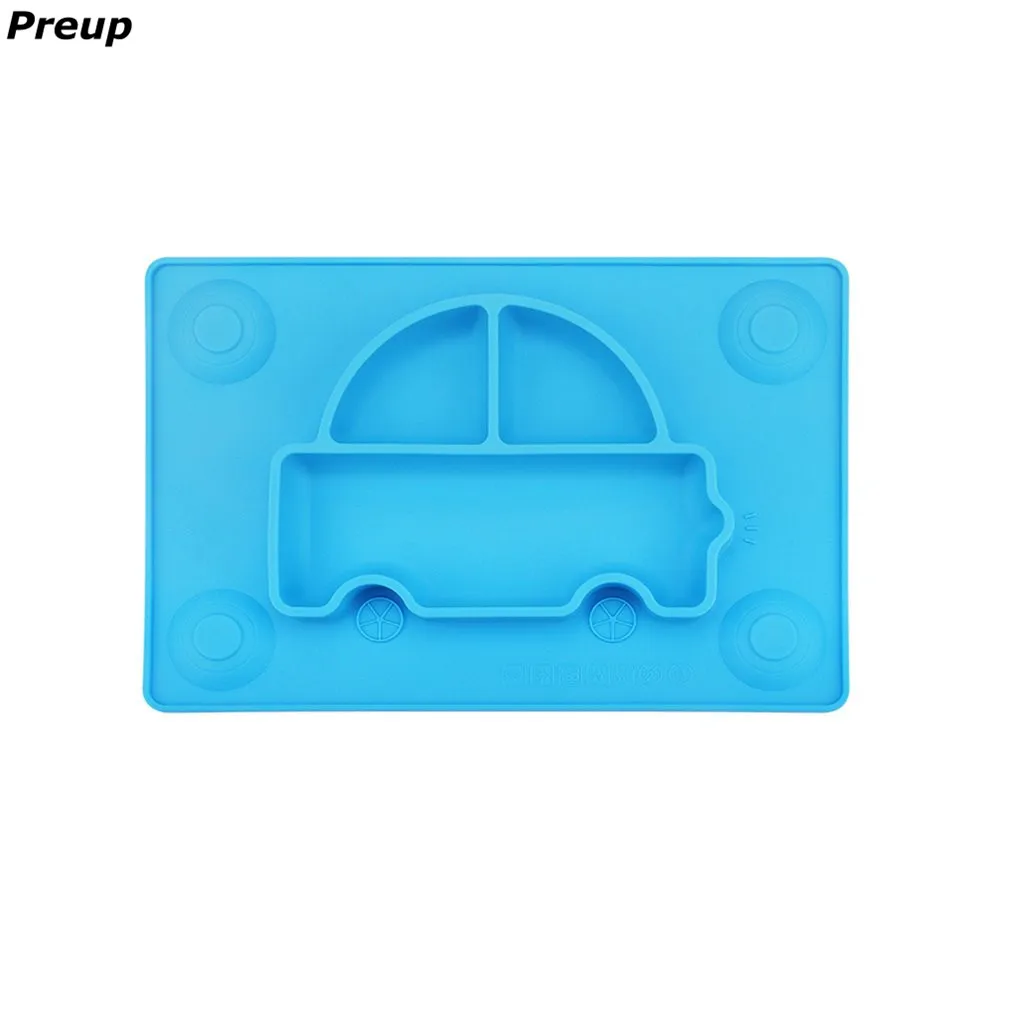 

Preup Baby Silicone Plate Solid Feeding Bowls One-piece Placemat with Plate 4 Suction Cups Anti Slip Kids Dishes Eating Utensils