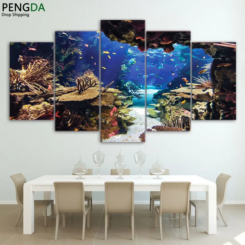 Модульные абстрактные картины плакат холст художественные настенные картины 5 панелей морской пейзаж для гостиной украшение дома картина Pengda