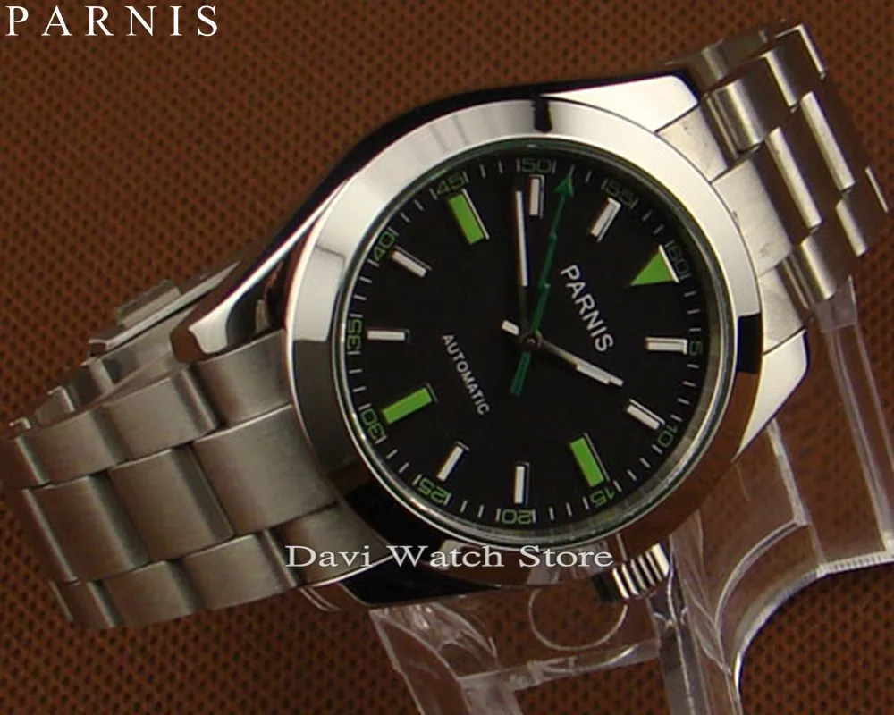 

40mm Parnis Stainless steel silver case black dial sapphire glass Automatic mens watches