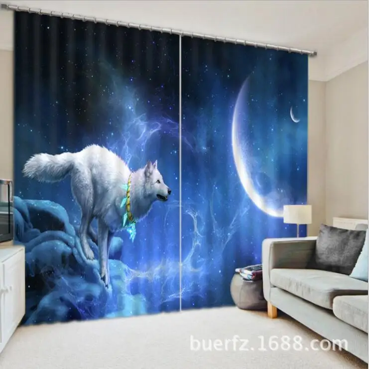 Starry sky Lunar wolves 3D Blackout Curtains Healthy non-pollution Digital Print Customiz Design Tablecloth Shower Curtain | Дом и сад