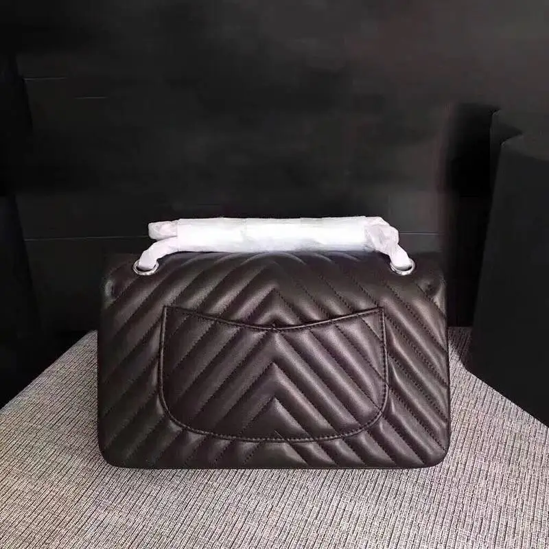 

Luxury Brand Designer Lambskin Leather Chevron Bag Women Top Quality Real Leather Handbags Black Double Flap Shoulder Bags 25cm