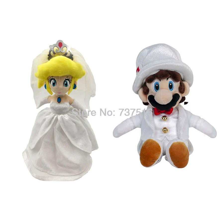 Peach Mario Супер Марио плюшевый Марио с белым платьем Принцесса Персик Съемная шляпа Теплозаправщик koopa плюшевые мягкие детские игрушки кукла подарок 9-14 дюймов - Цвет: Peach Mario