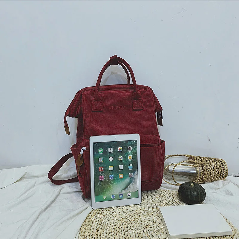 Вельветовый однотонный рюкзак Sen простой дикий студенческий рюкзак для отдыха дорожная сумка Красный