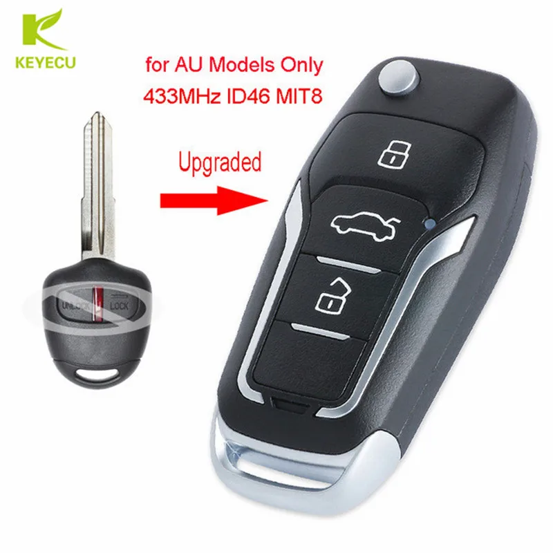 Замена KEYECU Модернизированный флип дистанционный ключ-брелок от машины 2 кнопки 433 МГц ID46 для Mitsubishi Pajero, Lancer& Outlander в Австралии