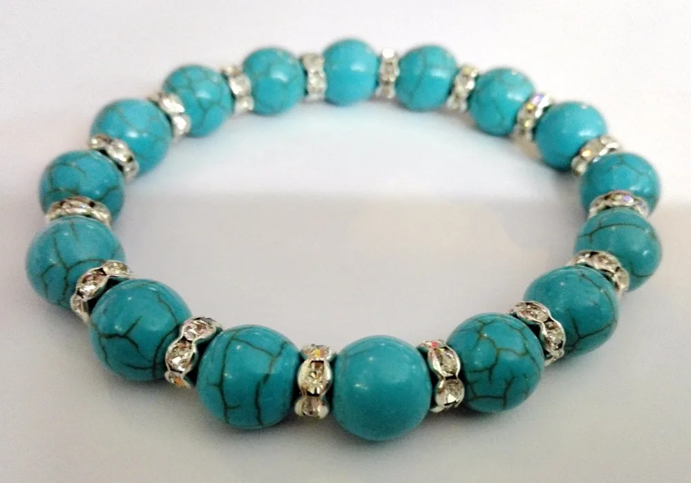 light blue stone 12mm Bead Shining Rhinestone Bracelet Adjustable