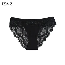 IZA.Z 2018 Sexy Lace Panties Briefs Women Sexy Black White New Briefs Low-Rise Panties Girls Solid Lace Underwear Lingerie Z0561