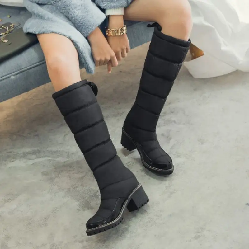KemeKiss/женские зимние сапоги до колена; теплая хлопковая обувь для женщин; ботинки на толстом каблуке с Плюшевым Мехом; обувь на платформе со шнуровкой; размеры 34-42