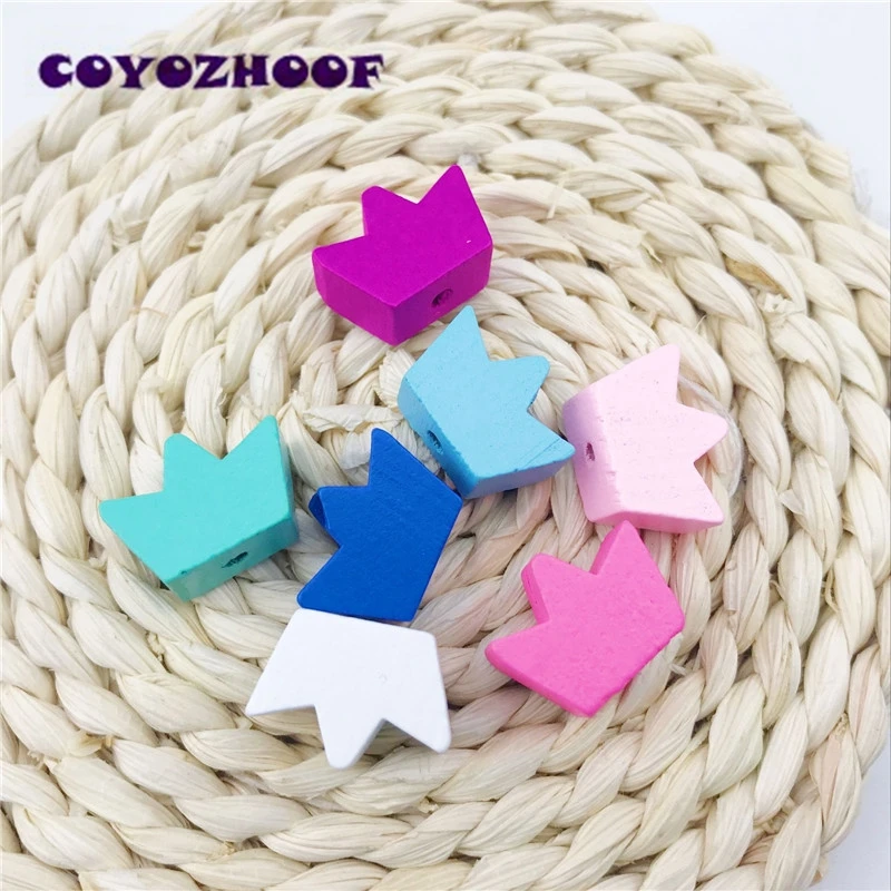 

100Pcs Wooden Beads Crown Spacer Beading For Jewerly Making DIY Crafts Baby Pacifier Clip BraceletTeerther Accessories Crafts