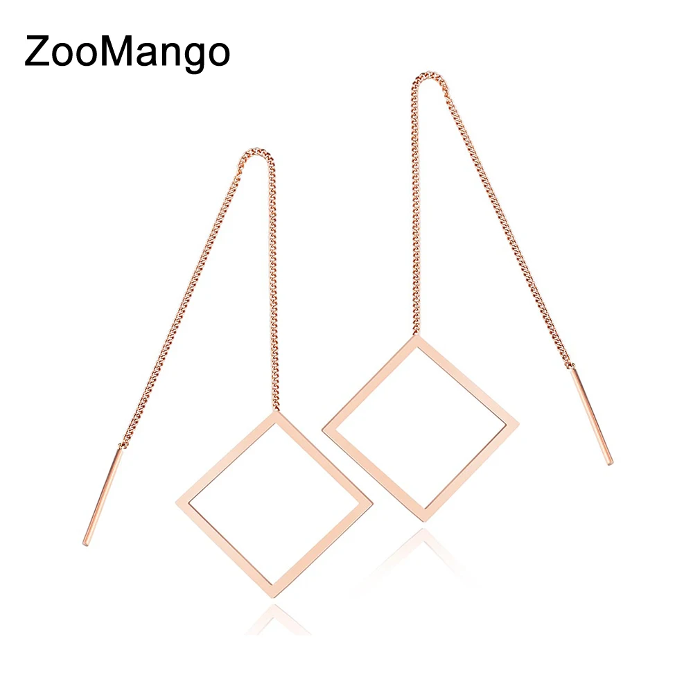 

ZooMango Trendy Drop Dangle Long Earrings Rose Gold Stainless Steel Square Design Earrings Jewelry For Women Brincos OGE336