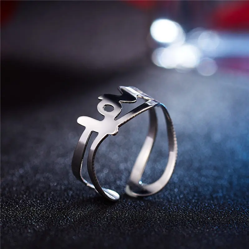 

2019 New Fashion Silver LOVE Letters Hollowed Out Opening Ring For Women Punk Alloy Finger Rings Simple Boho Jewelry