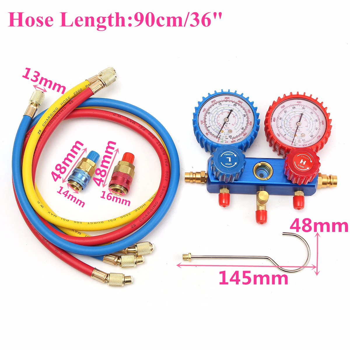

A/C R134A Refrigerant Car Auto Manifold Gauge Set Charging Hoses Kit Quick Couplers Air-conditioning Installation