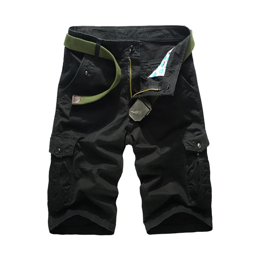 Hot Sale Summer Men's Fashion Cargo Shorts Knee Length Print Slim Solid