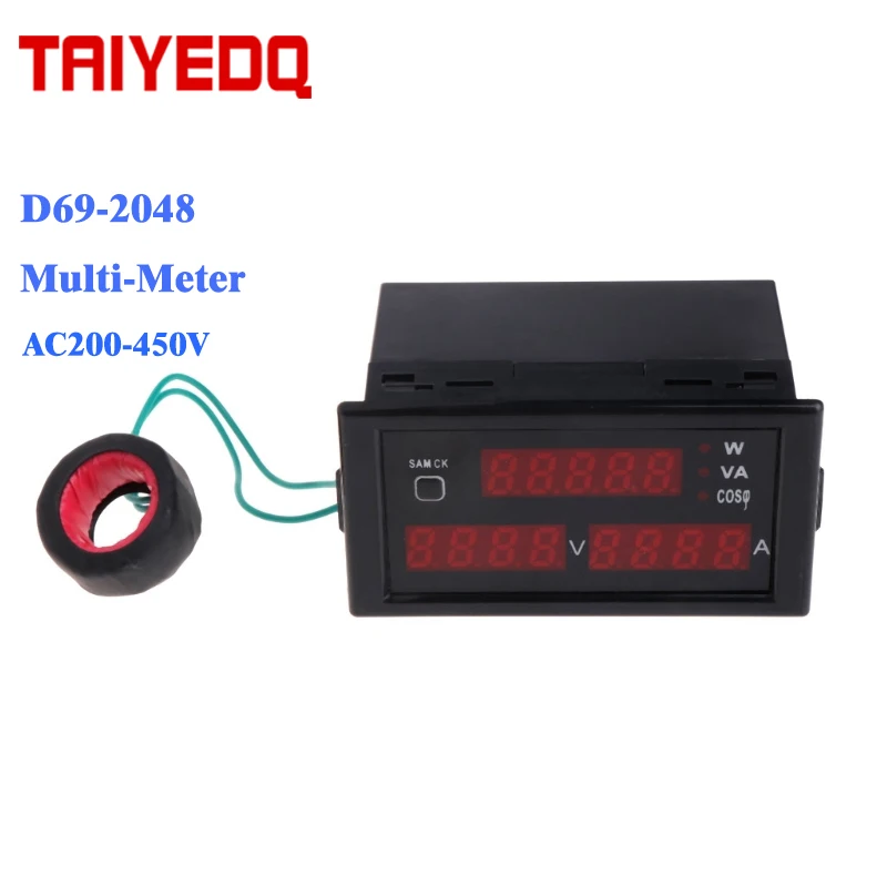 

DL69-2048 Power Consumption Meter AC Voltmeter Ammeter Voltage Current Meter AC200-450V CT outside electrical VA meter