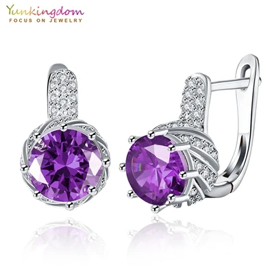 Yunkingdom Роскошные блестящие серьги-кольца для женщин, круглые модные серьги с кубическим цирконием - Окраска металла: purple