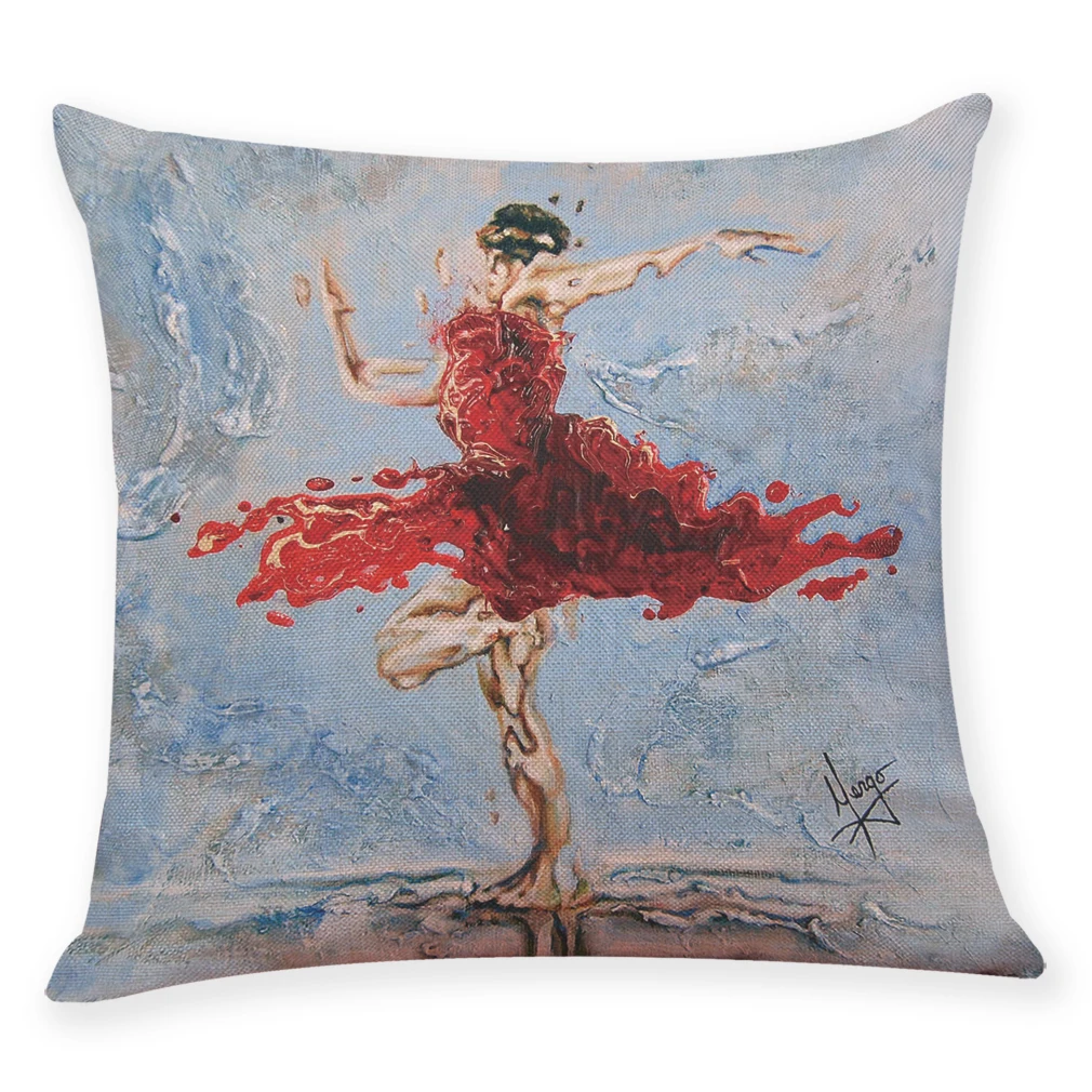 

Pillowcase Gift Watercolor dance linen 45x45 cm Single-side printing Sofa Car Home Decorative Throw Pillow Case Cojines