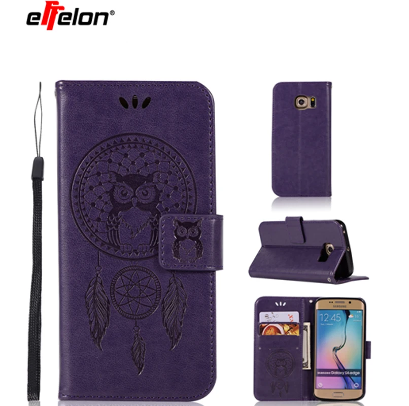 

effelon Case For Samsung Galaxy S6 Edge G9250 PU Leather Case Stand Function Card Holder Embossed Owl Magnetic Flip Wallet Case