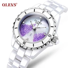 Fashionable waterproof ceramic table watch han edition diamond watches Lady white special female table