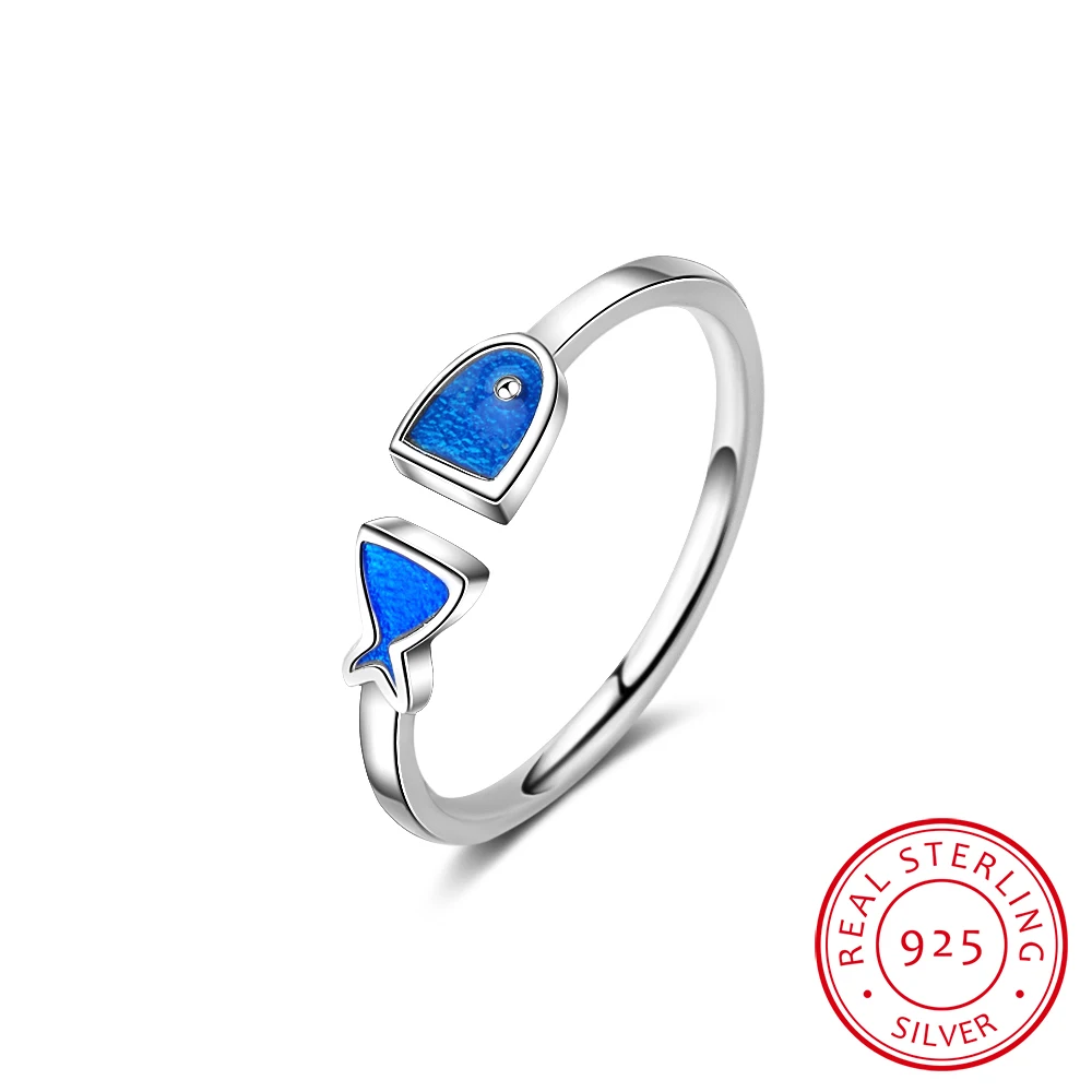 

Real 925 Sterling Silver Fish Rings For Women Adjustable Wedding Ring Fashion Sterling-silver-jewelry Girls Gift