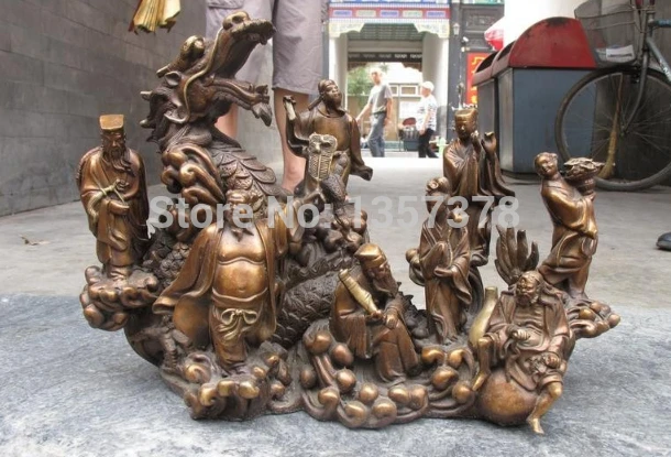 

shitou 00912 China regius Pure Bronze Dragon Eight Immortals God Buddha statue