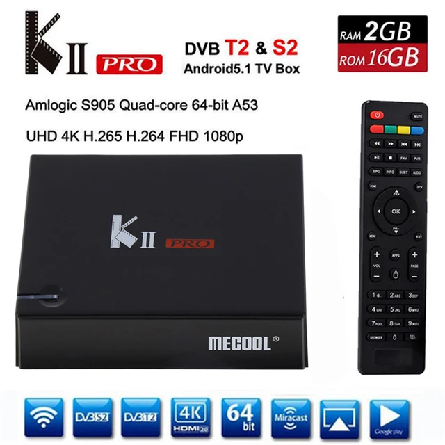 DVB-S2 DVB-T2 KII Pro TV Box Android 5.1 Amlogic S905 Quad-core 2GB+16GB 2.4G &5G WiFi Bluetooth 4.0 HDMI 4K Smart Media Player