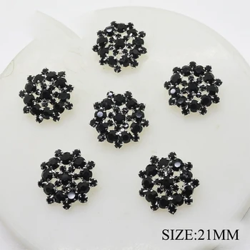 

10pcs/lot 23MM Black Flower Rhinestone Snap Buttons for Crafts&Scrapbooking Metal Shank Button for Clothing Belt Bag Decoration