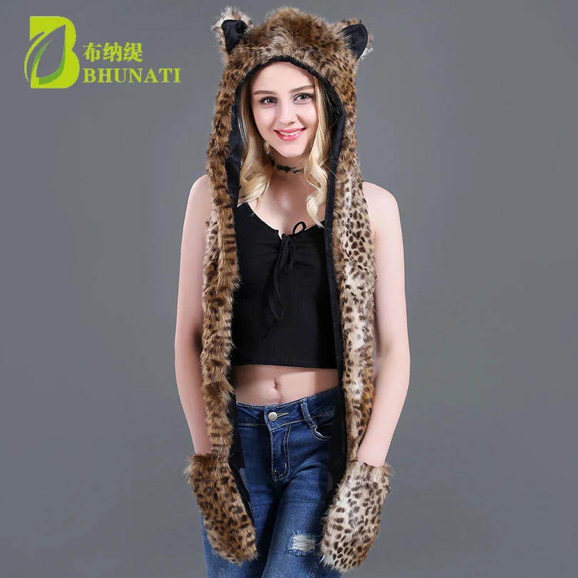 

New Cute Fashion Hat Scarf Gloves 3-in-1 Single Item For Men And Women The Same Faux Fur Hat For Multiple Scenes