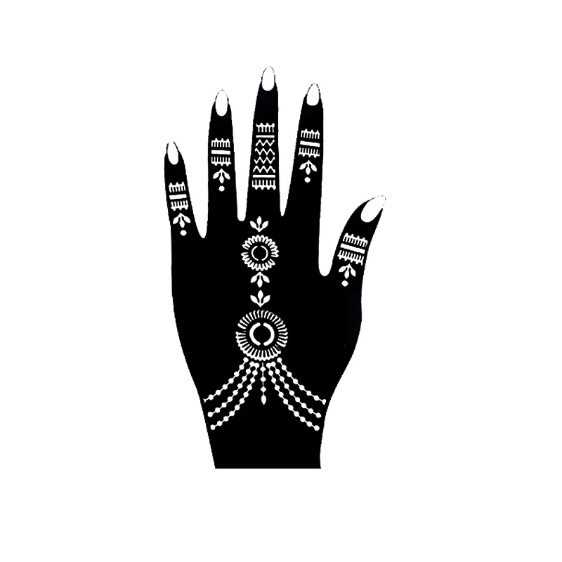 6pcs/Set Mehndi Black Henna Tattoo Temporary Templates Glitter Airbrush Tattoo Stencil for Hand Finger Body Painting