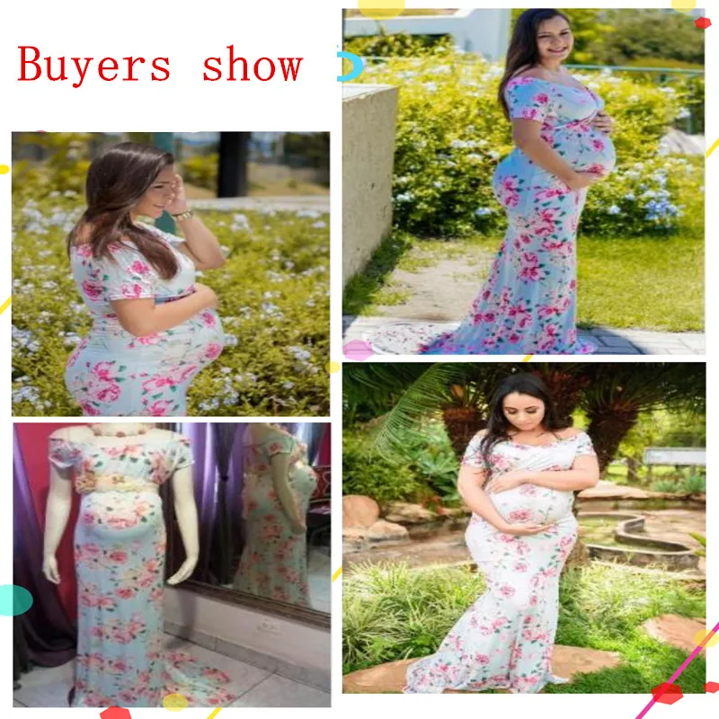 Maternity Dress For Photo Shooting Boat Neck printing Dress Maternty Photography Props Short Sleeve Stretch Cotton Pregnant Dres
