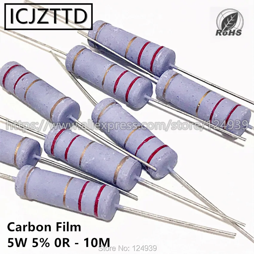 50pcs 5W 5 Watt Carbon Film Resistor resistor ±5% 1R-910R ohm full value 