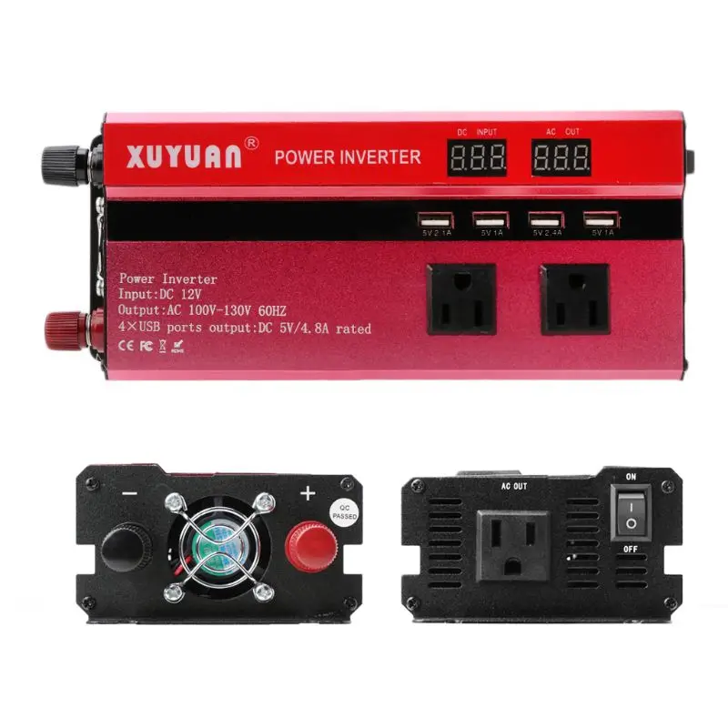  4000W Solar Car Power Inverter LED DC12/24V to AC110/220V Sine Wave Converter 4 USB Interfaces