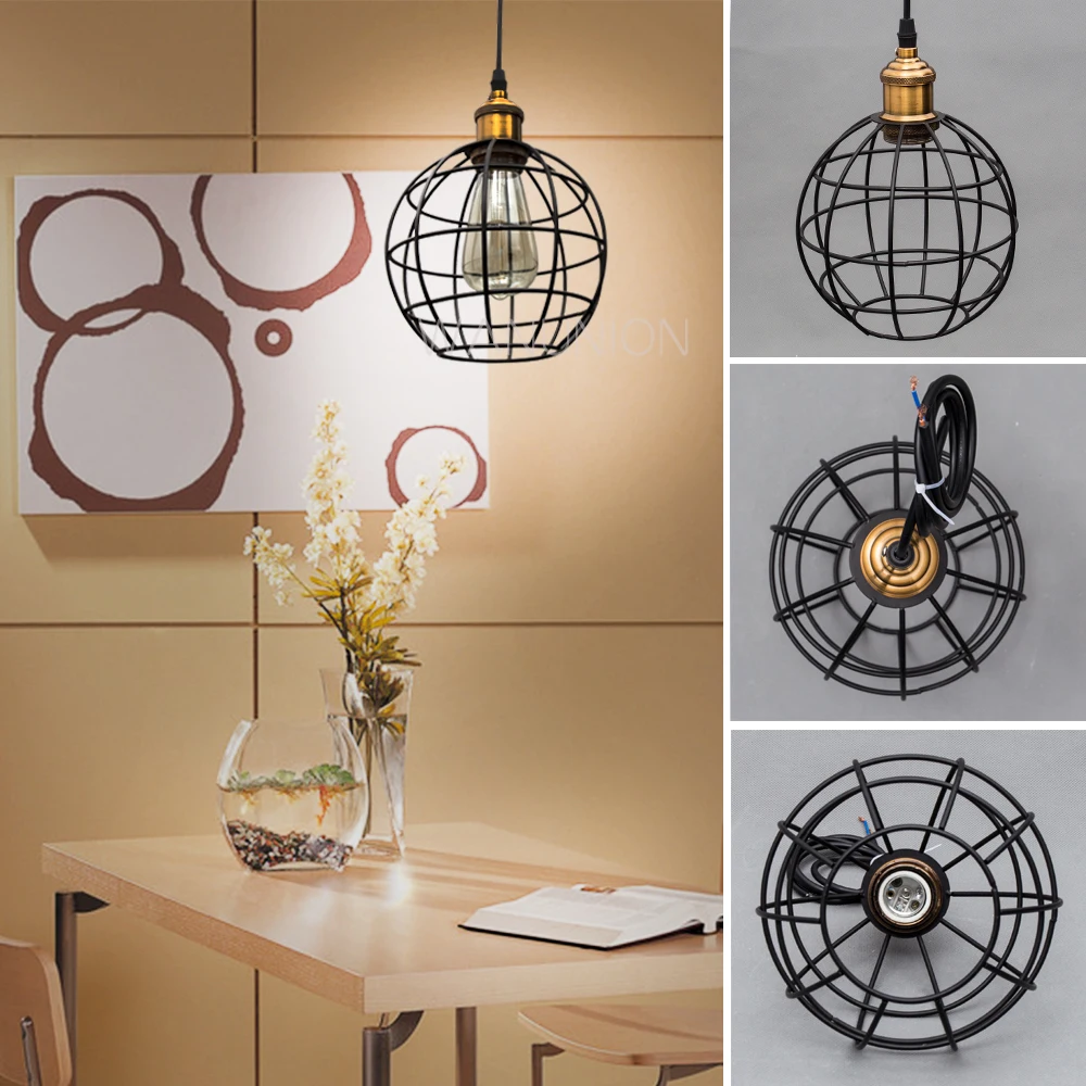 

Retro Vintage Edison Pendant Light Bulb Iron Guard Wire Cage Ceiling Hanging Light Fitting Bar Cafe Lampshade DIY Lamp Base